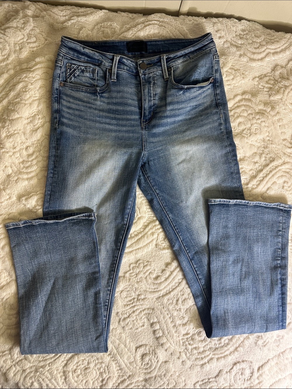 Buckle Black Denim stretch high rise Jeans with Brass Button